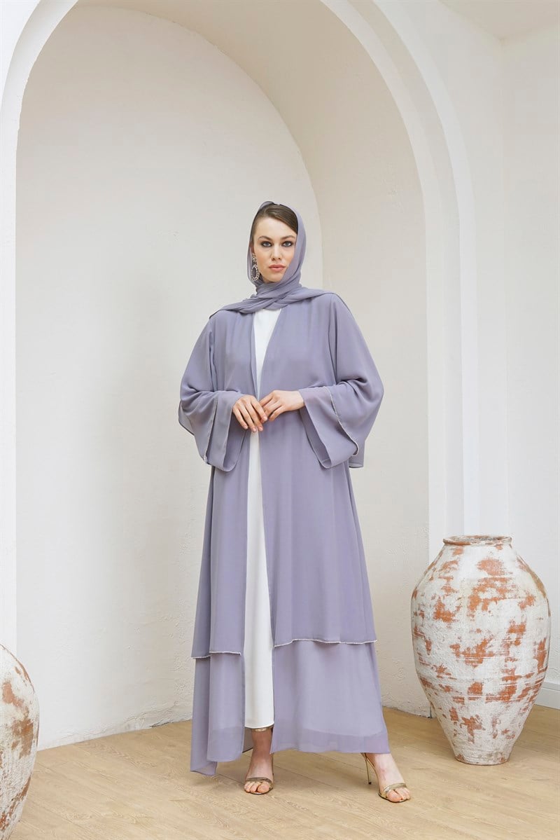 DOUBLE CHIFFON ABAYA - GRİ