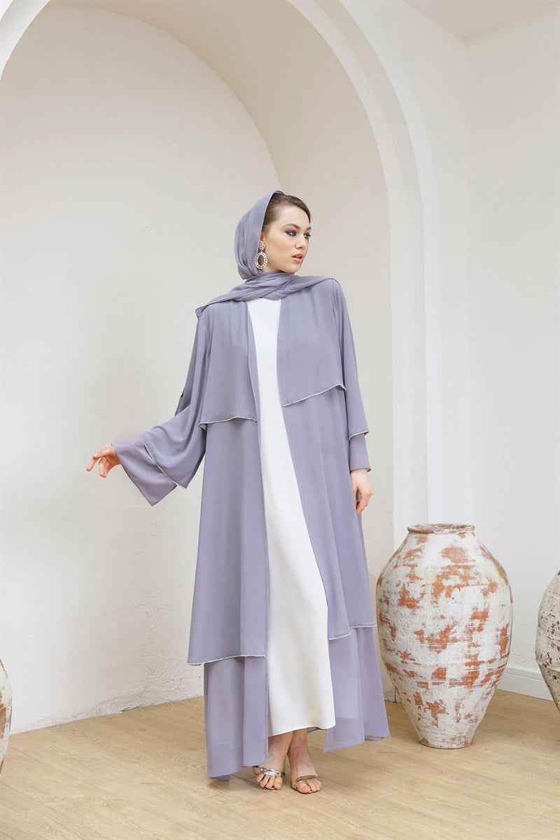 DOUBLE CHIFFON ABAYA - GRİ