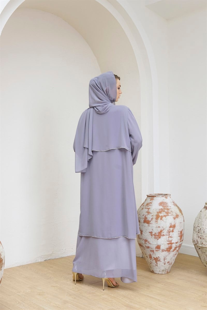 DOUBLE CHIFFON ABAYA - GRİ
