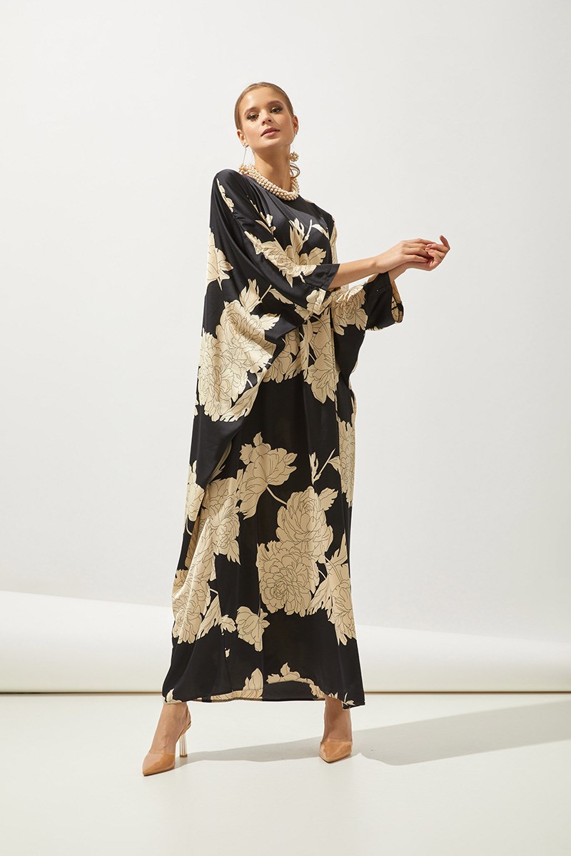 FLOWER SATIN KAFTAN