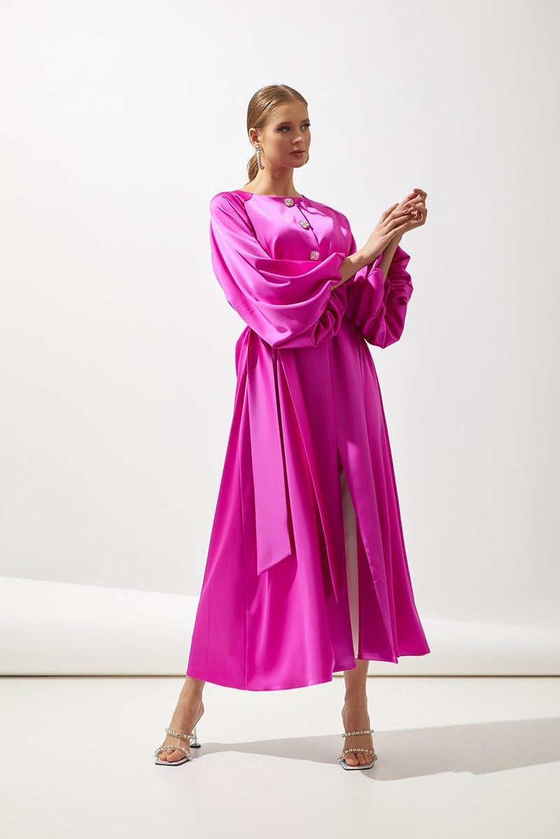 ITALIAN SATIN ABAYA-FUCHIA