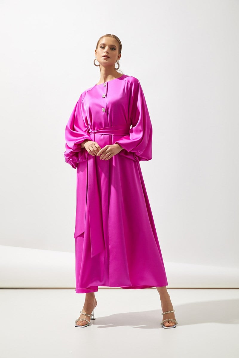 ITALIAN SATIN ABAYA-FUCHIA