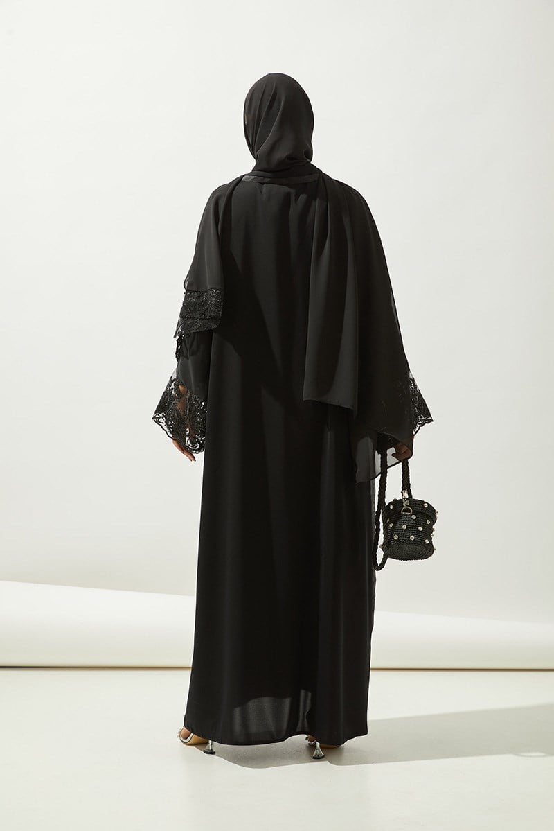 LACE DETAILS ABAYA-BLACK