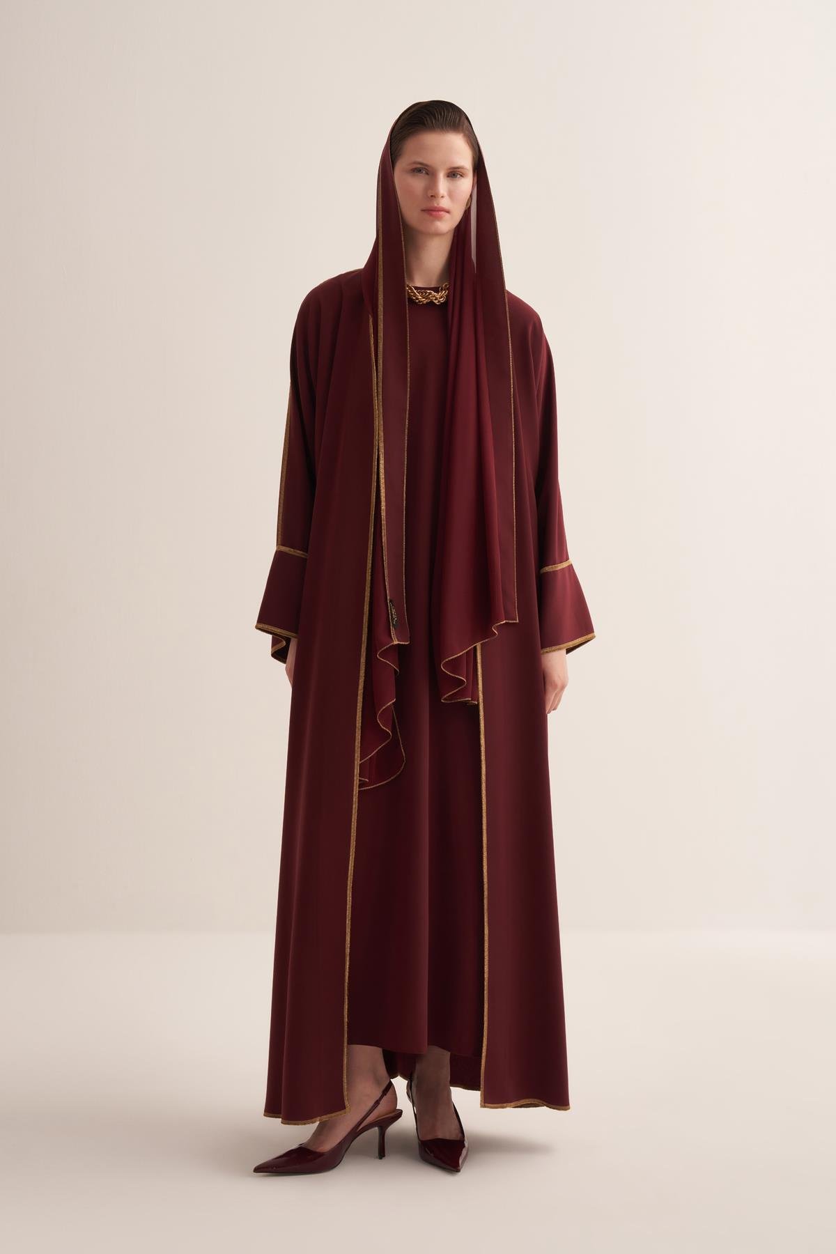Line Abaya Dress Set Burgundy