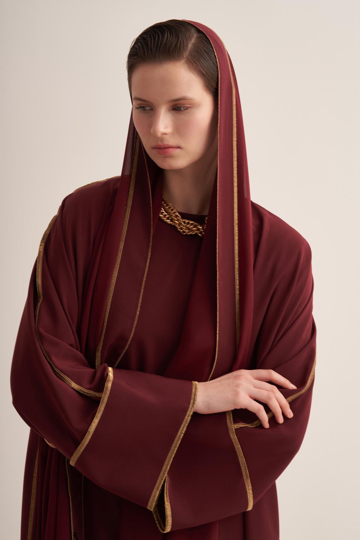 Line Abaya Dress Set Burgundy