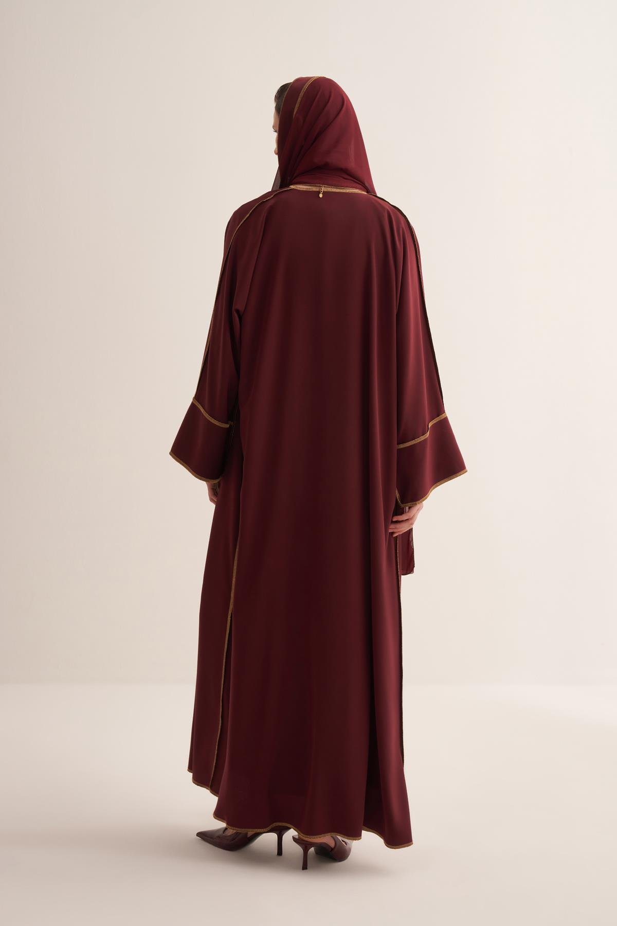 Line Abaya Dress Set Burgundy