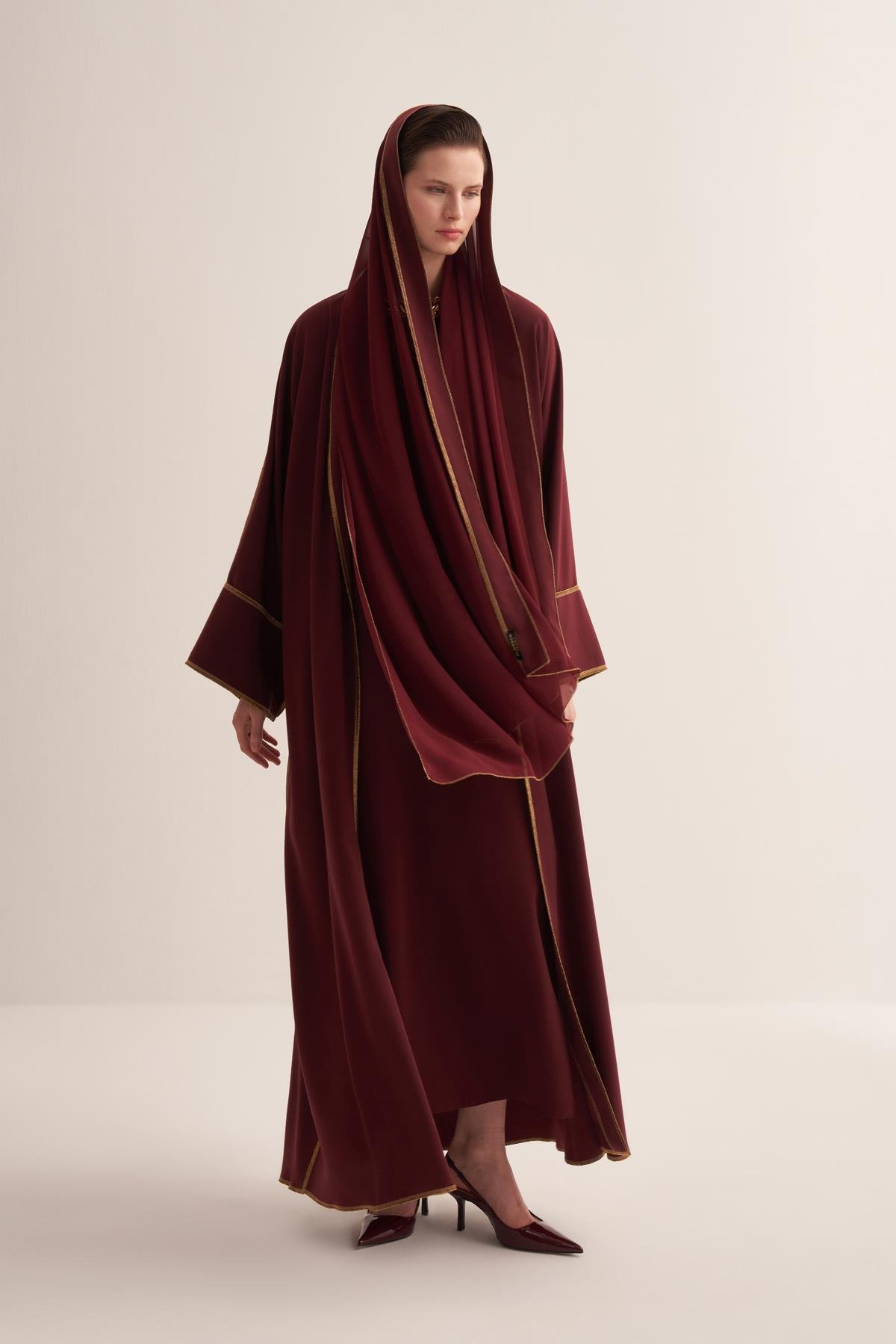 Line Abaya Dress Set Burgundy
