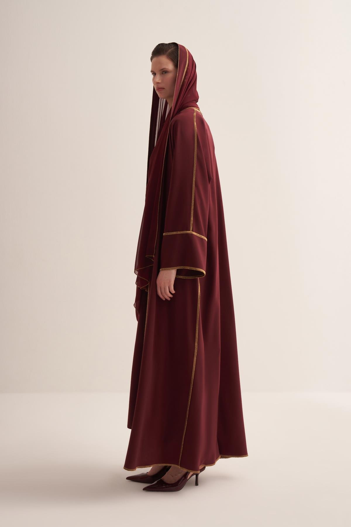 Line Abaya Dress Set Burgundy