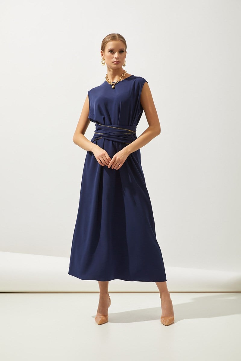 LİNE ABAYA DRESS 3 SET-NAVY BLUE