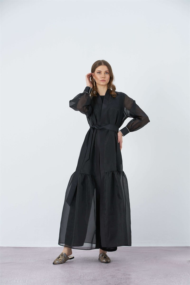 MANŞET DETAYLI ORGANZE ABAYA