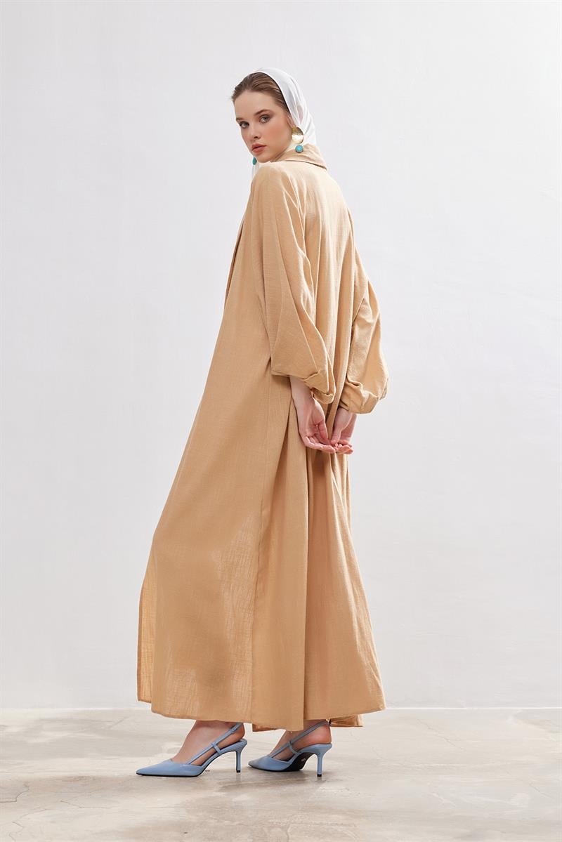 Natural Cotton Abaya - CAMEL