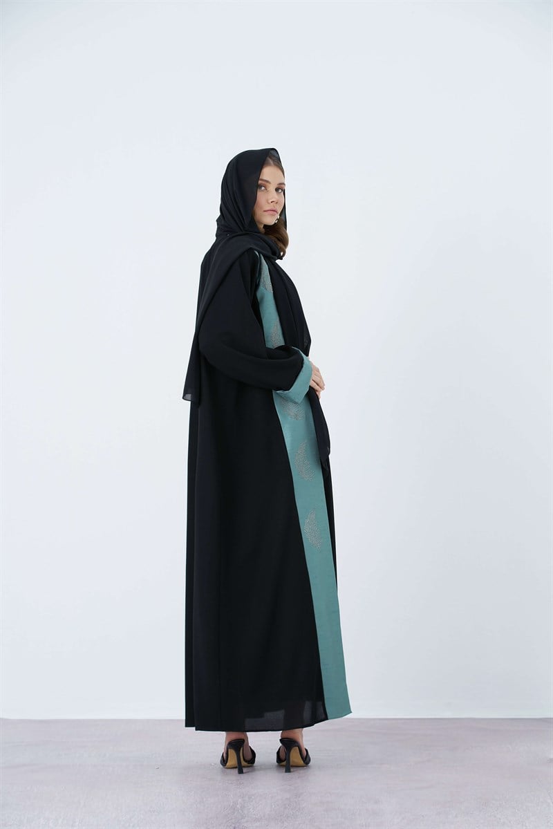 PALMİYE TAŞ DETAYLI ABAYA- YEŞİL