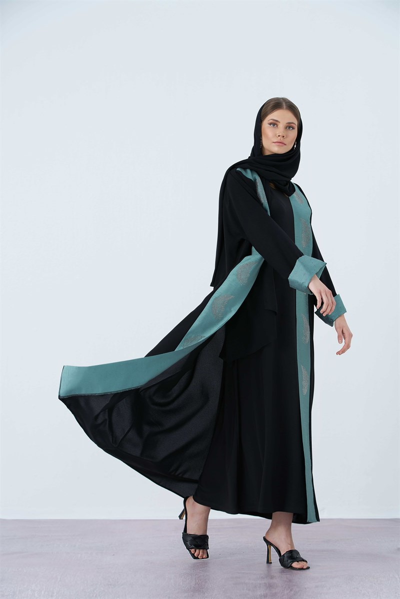 PALMİYE TAŞ DETAYLI ABAYA- YEŞİL