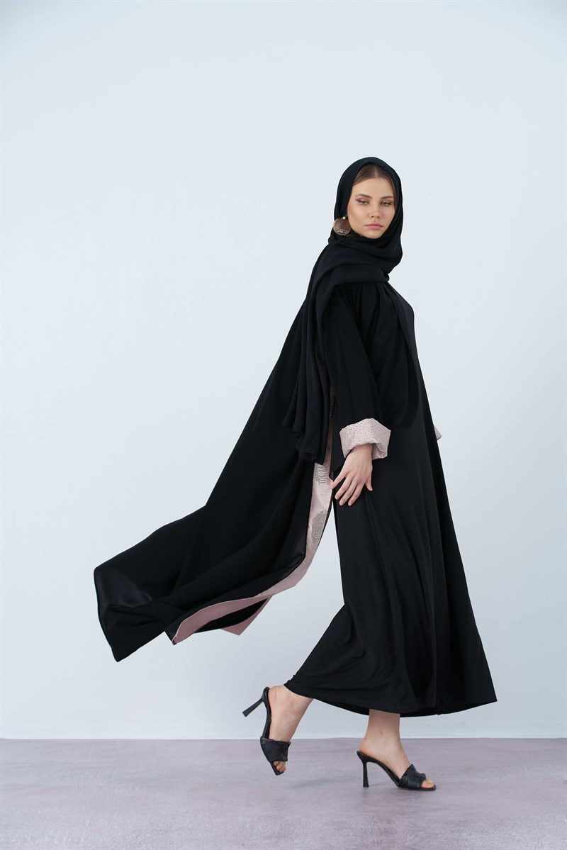 PALMİYE TAŞ DETAYLI ABAYA-PUDRA