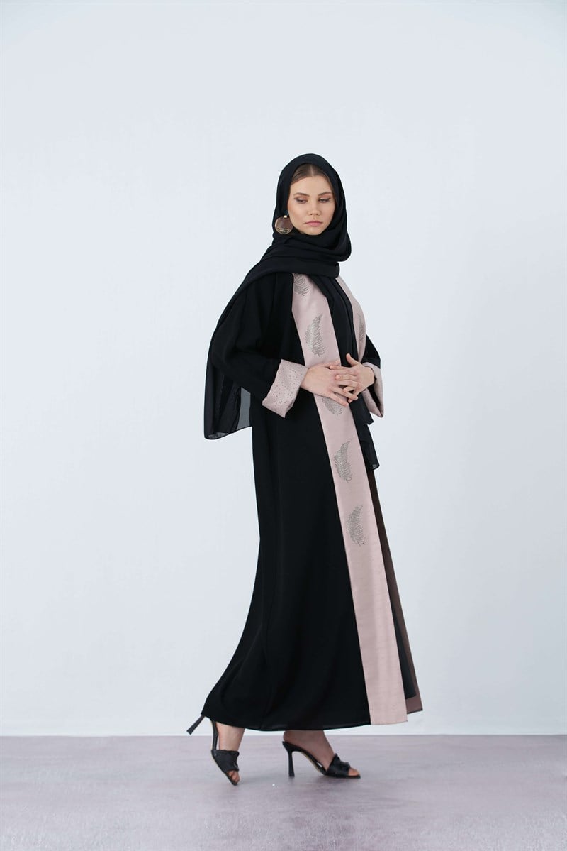 PALMİYE TAŞ DETAYLI ABAYA-PUDRA