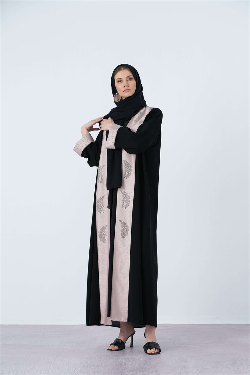 PALMİYE TAŞ DETAYLI ABAYA-PUDRA