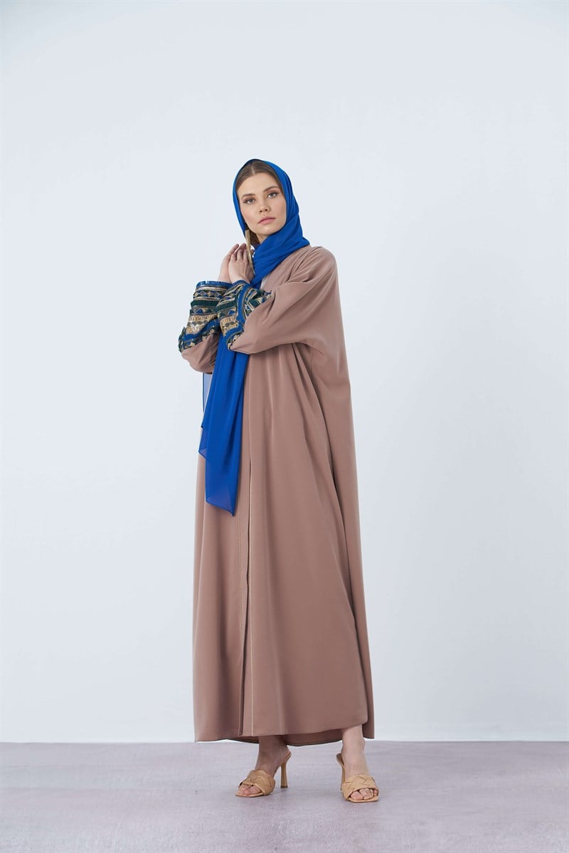 PAYET DETAYLI ABAYA- BEJ