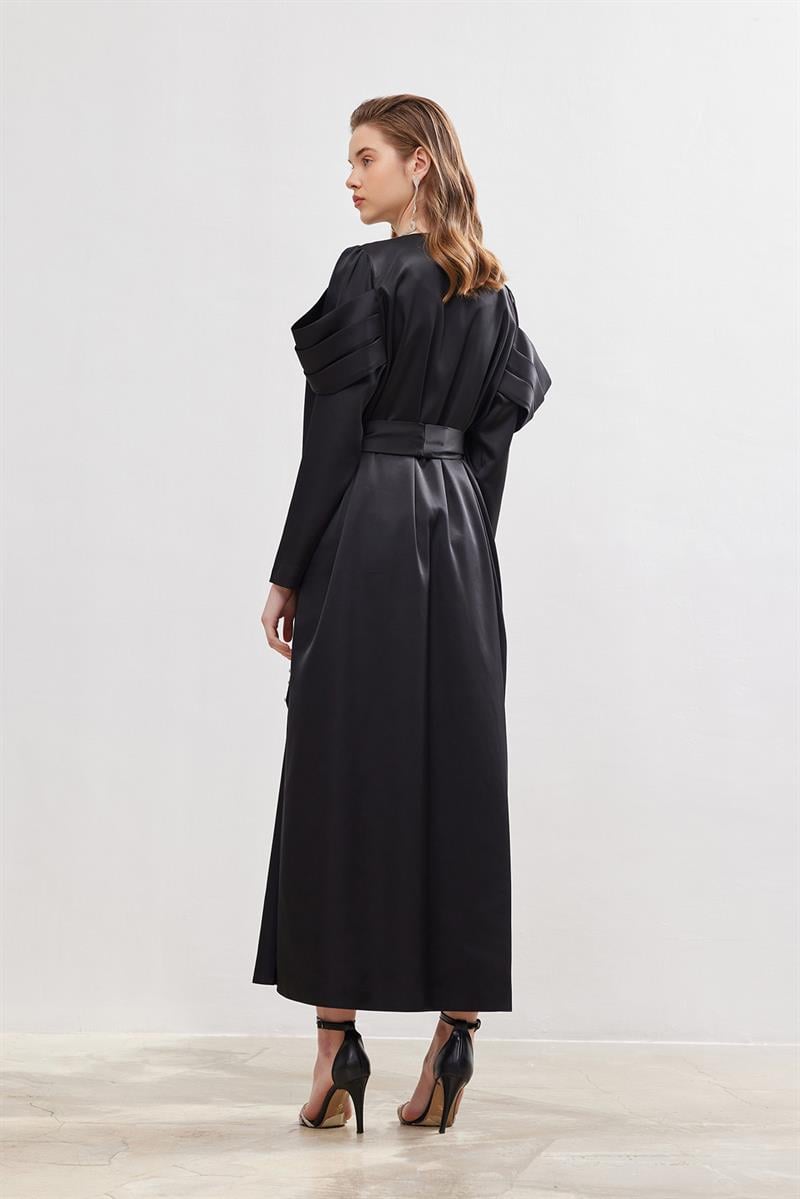 Roma Satin Abaya - BLACK