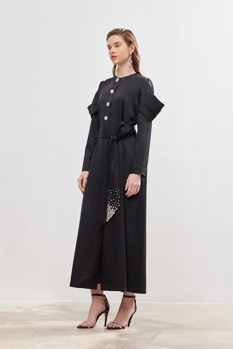 Roma Satin Abaya - BLACK