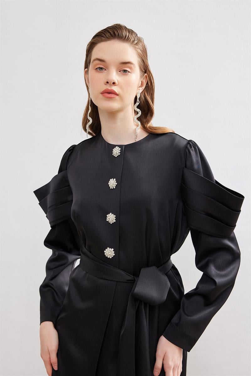 Roma Satin Abaya - BLACK