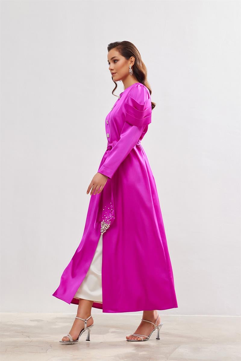 Roma Satin Abaya - FUCHSİA
