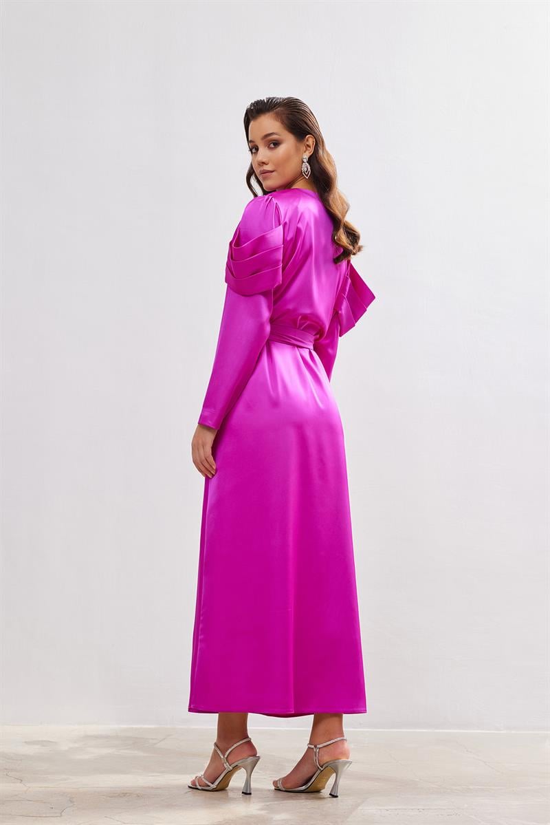Roma Satin Abaya - FUCHSİA