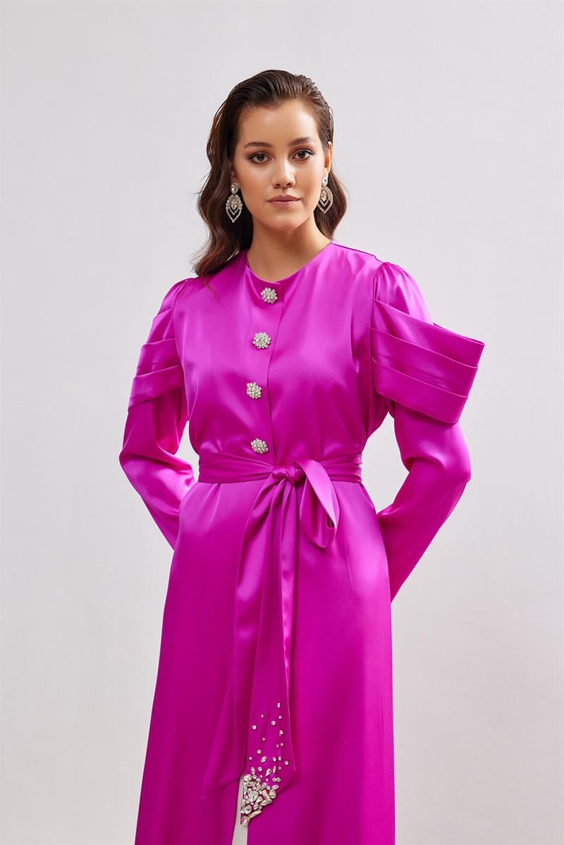 Roma Satin Abaya - FUCHSİA