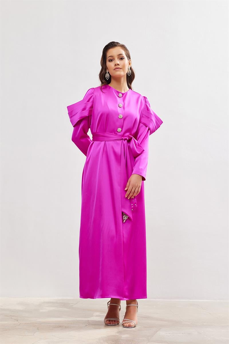 Roma Satin Abaya - FUCHSİA