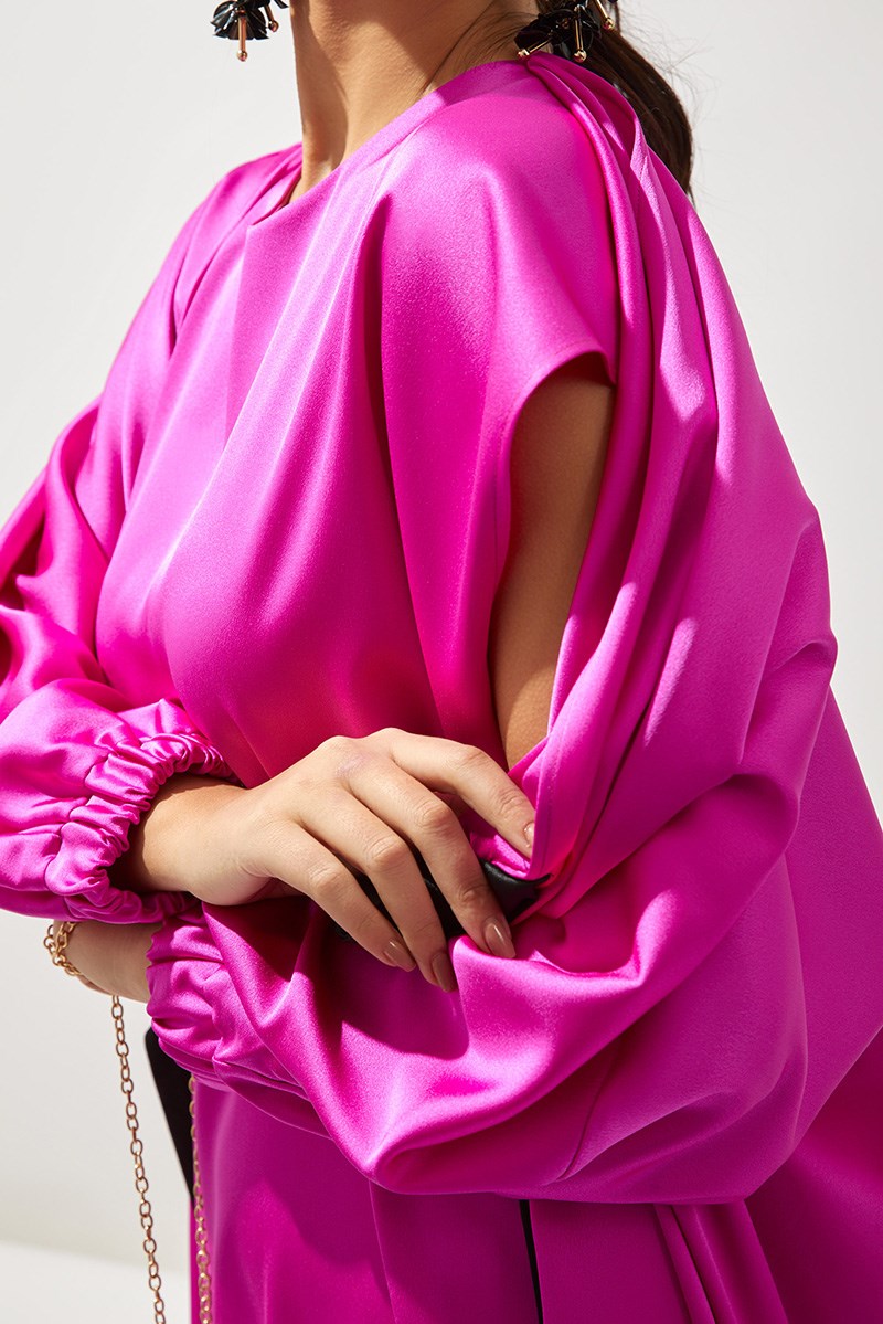 SATIN BOW ABAYA - PINK