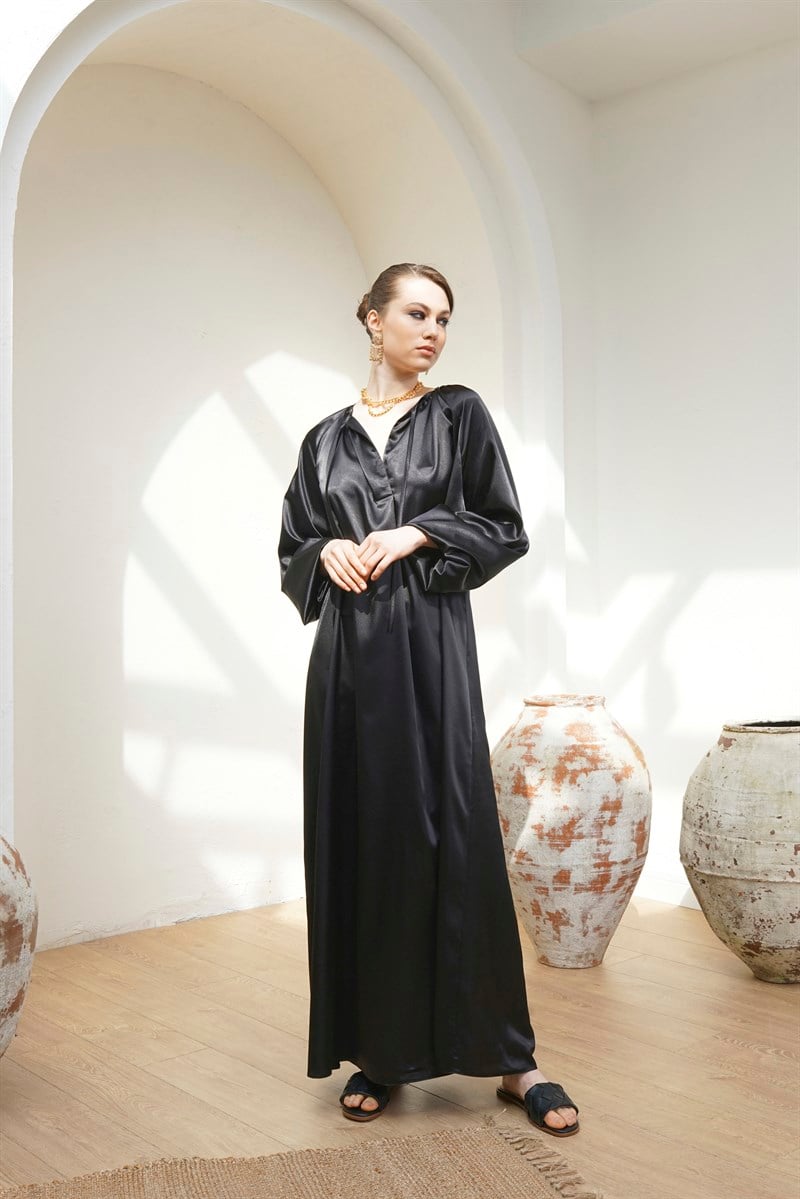 SATIN DRESS - SİYAH