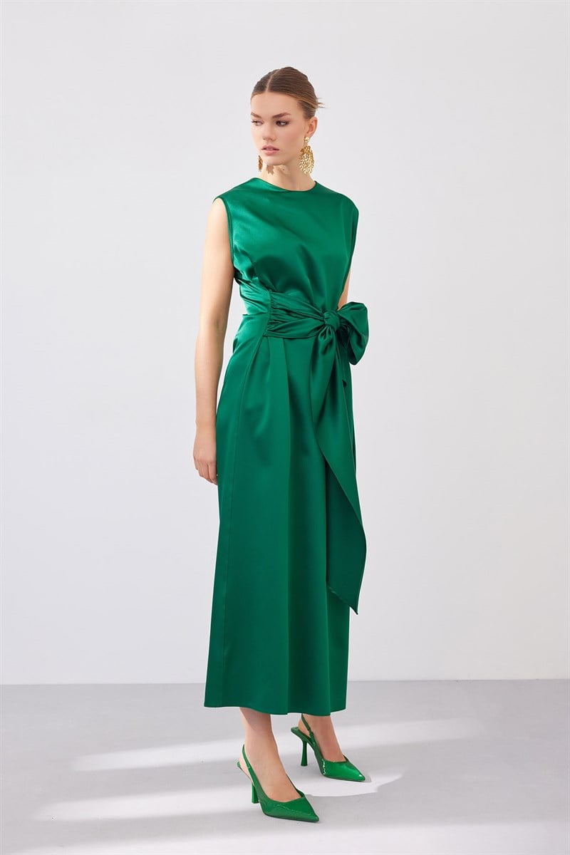 SATIN DRESS-GREEN