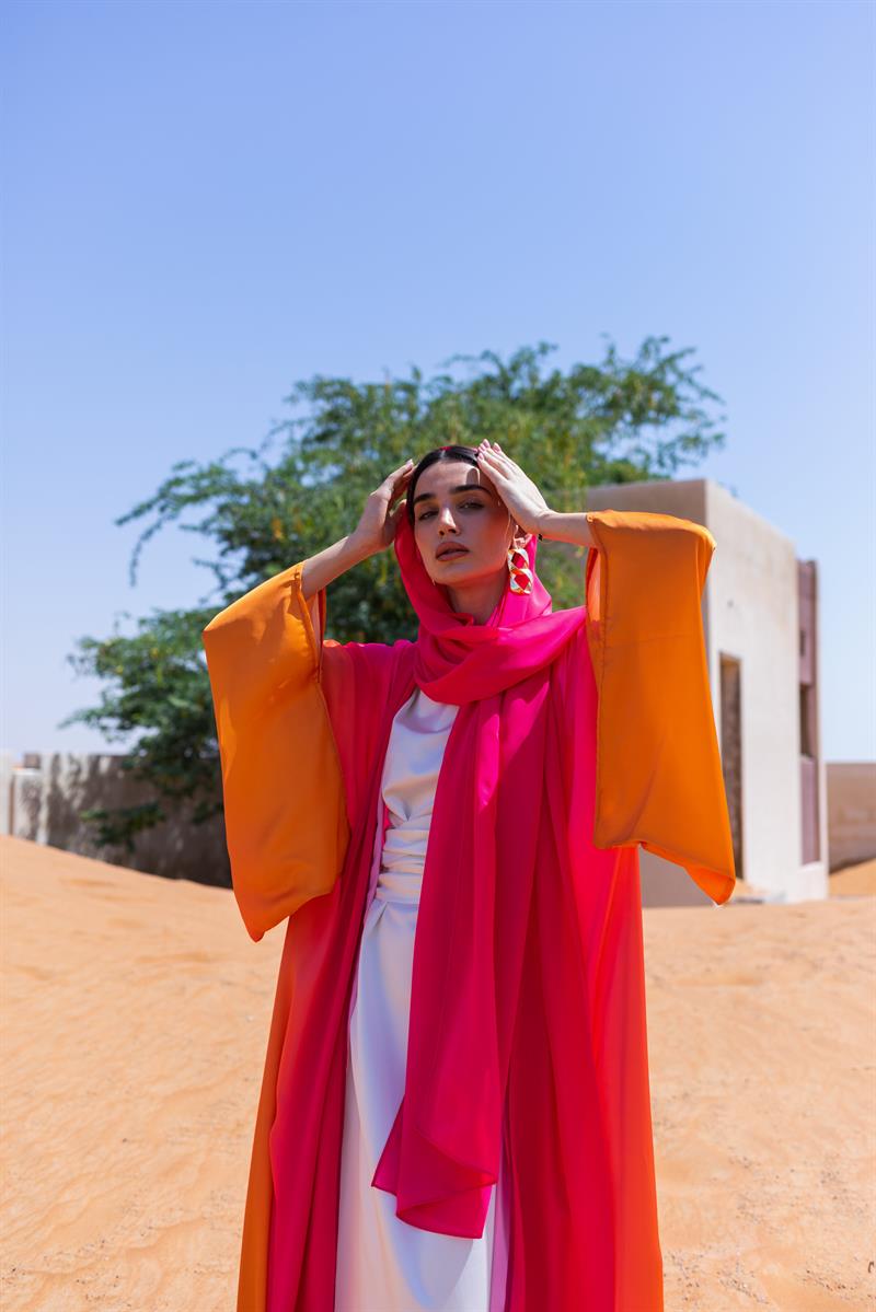 SATIN KAFTAN ABAYA-FUŞYA TURUNCU