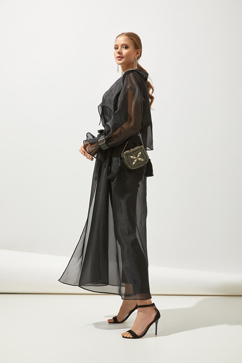 SHINE ORGANZA ABAYA-BLACK