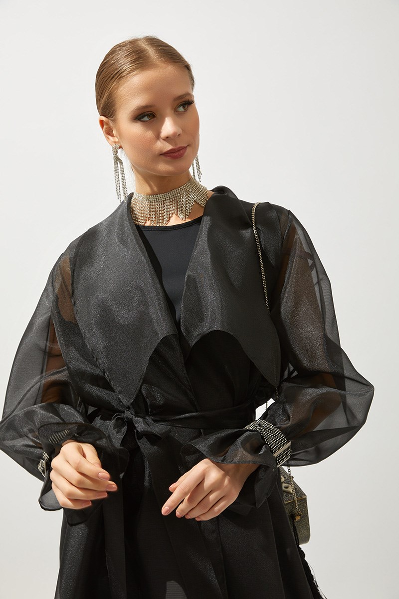 SHINE ORGANZA ABAYA-BLACK