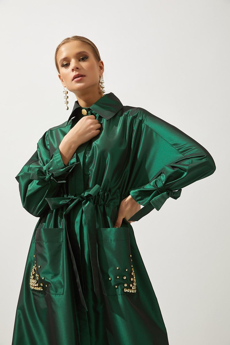 SHINE TRENCH COAT HANDMADE-GREEN