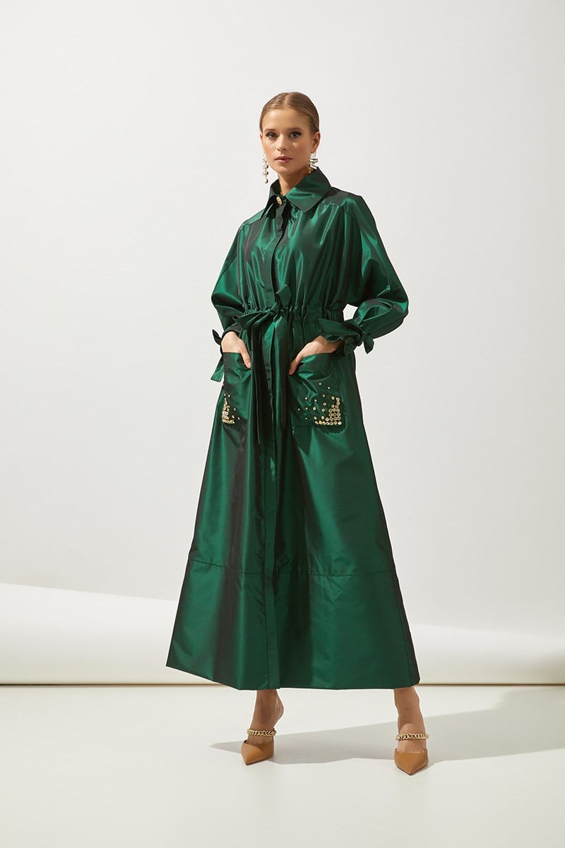 SHINE TRENCH COAT HANDMADE-GREEN