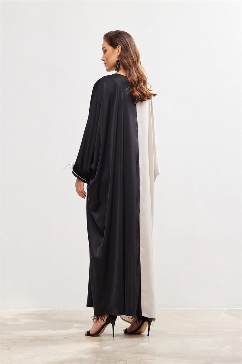 Silk Touch Two Color Kaftan - BLACK-BEIGE