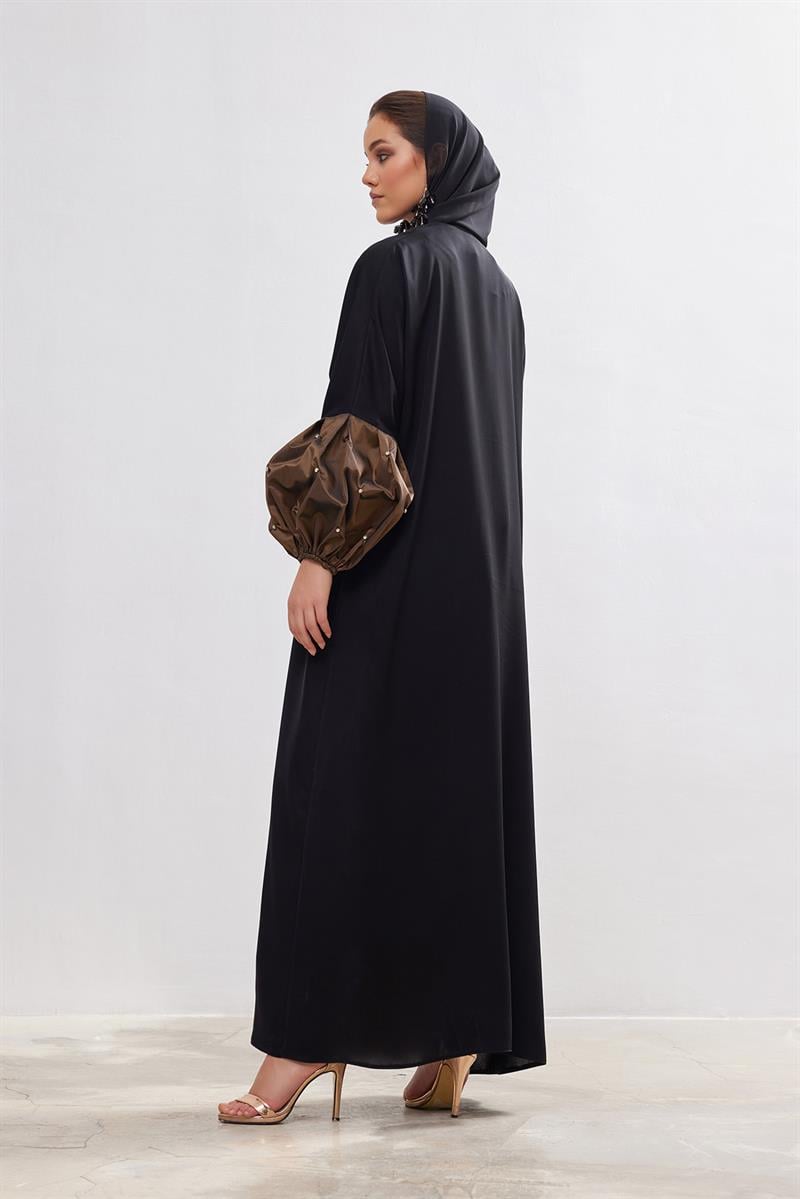 Taffeta Details Abaya - BROWN-BLACK