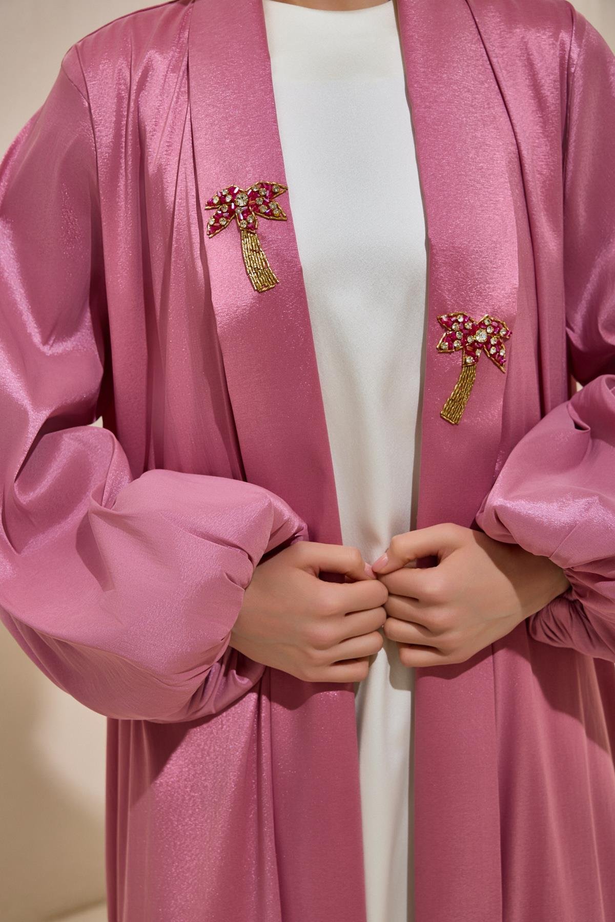 TAFFETA PALM ABAYA - POWDER