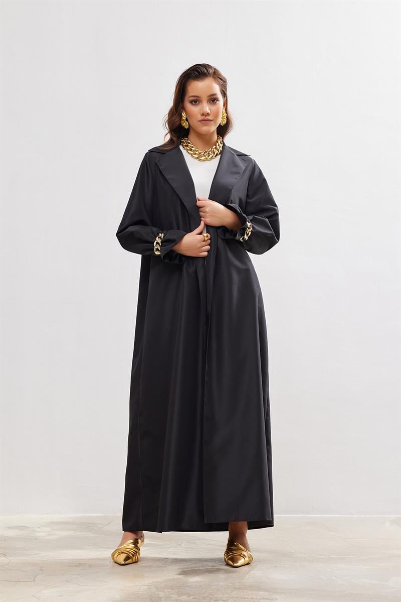 Taffeta Trench Abaya - BLACK