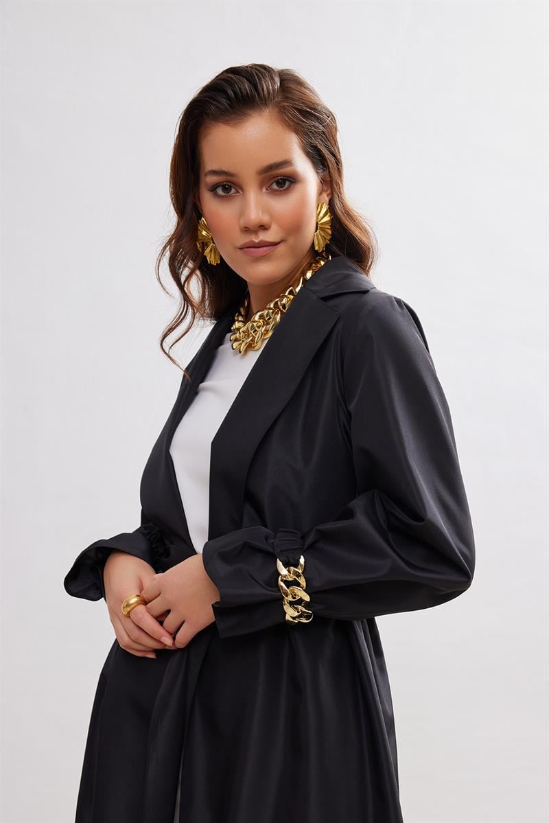 Taffeta Trench Abaya - BLACK