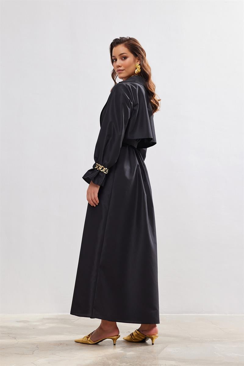 Taffeta Trench Abaya - BLACK