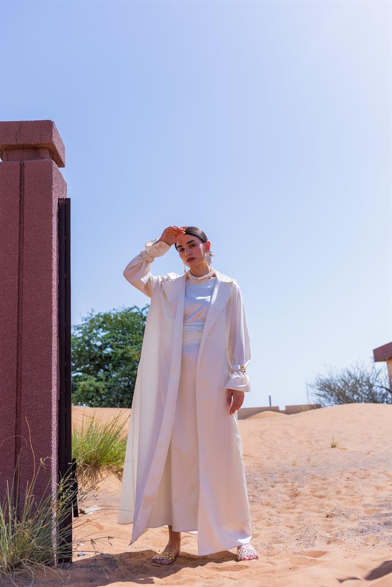 TAFFETA TRENCH ABAYA - CREAM
