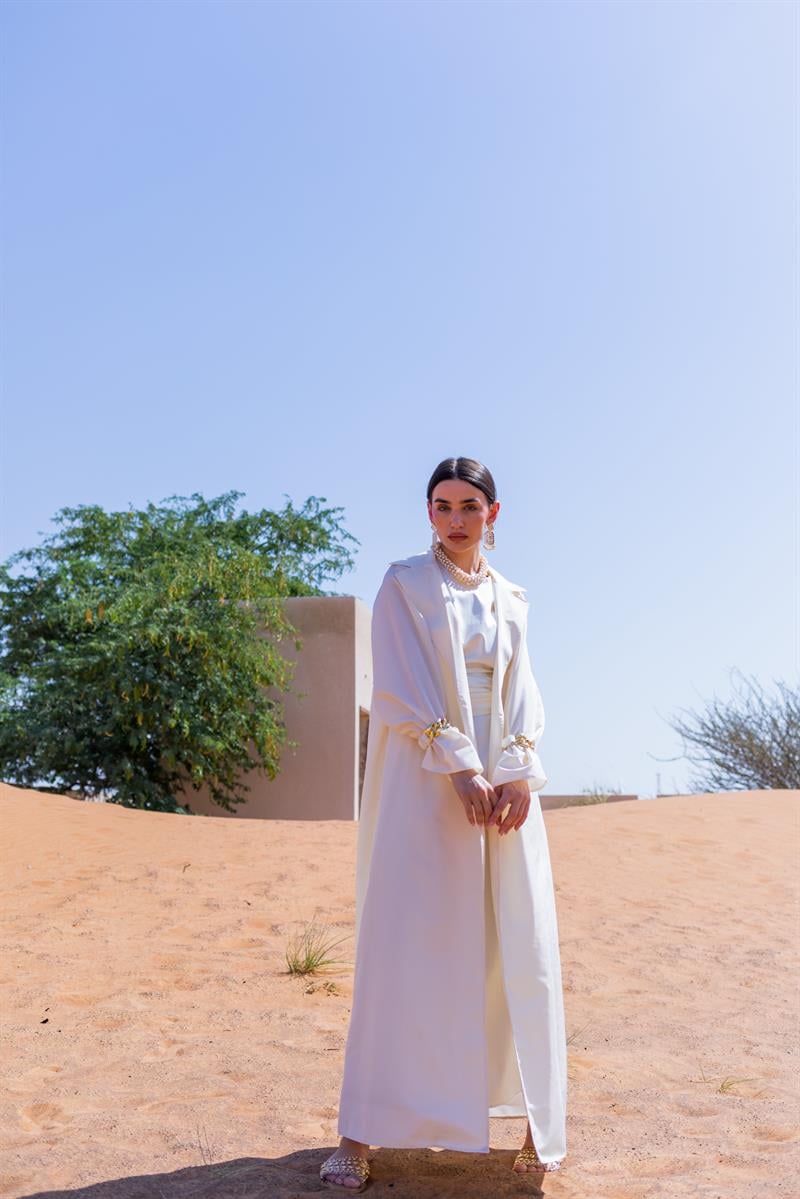 TAFFETA TRENCH ABAYA - CREAM