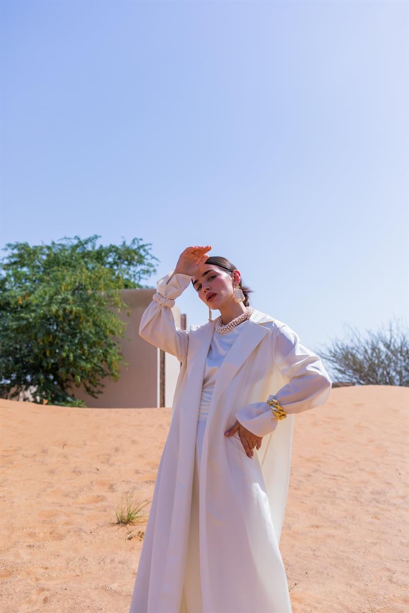 TAFFETA TRENCH ABAYA - CREAM