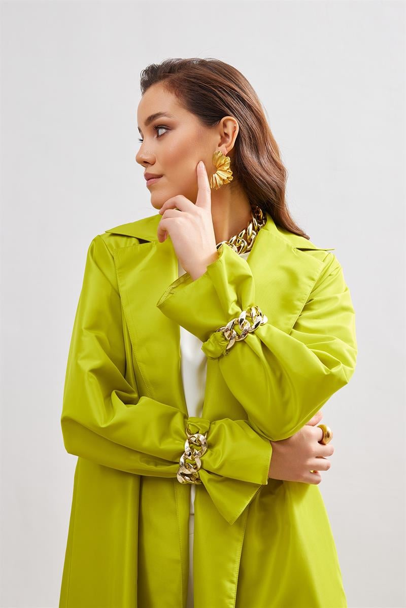 Taffeta Trench Abaya - LIGHT GREEN