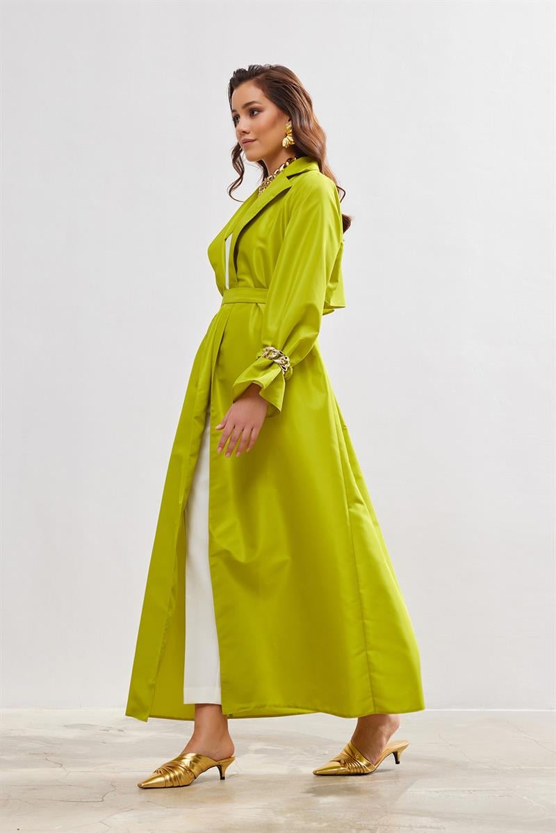 Taffeta Trench Abaya - LIGHT GREEN