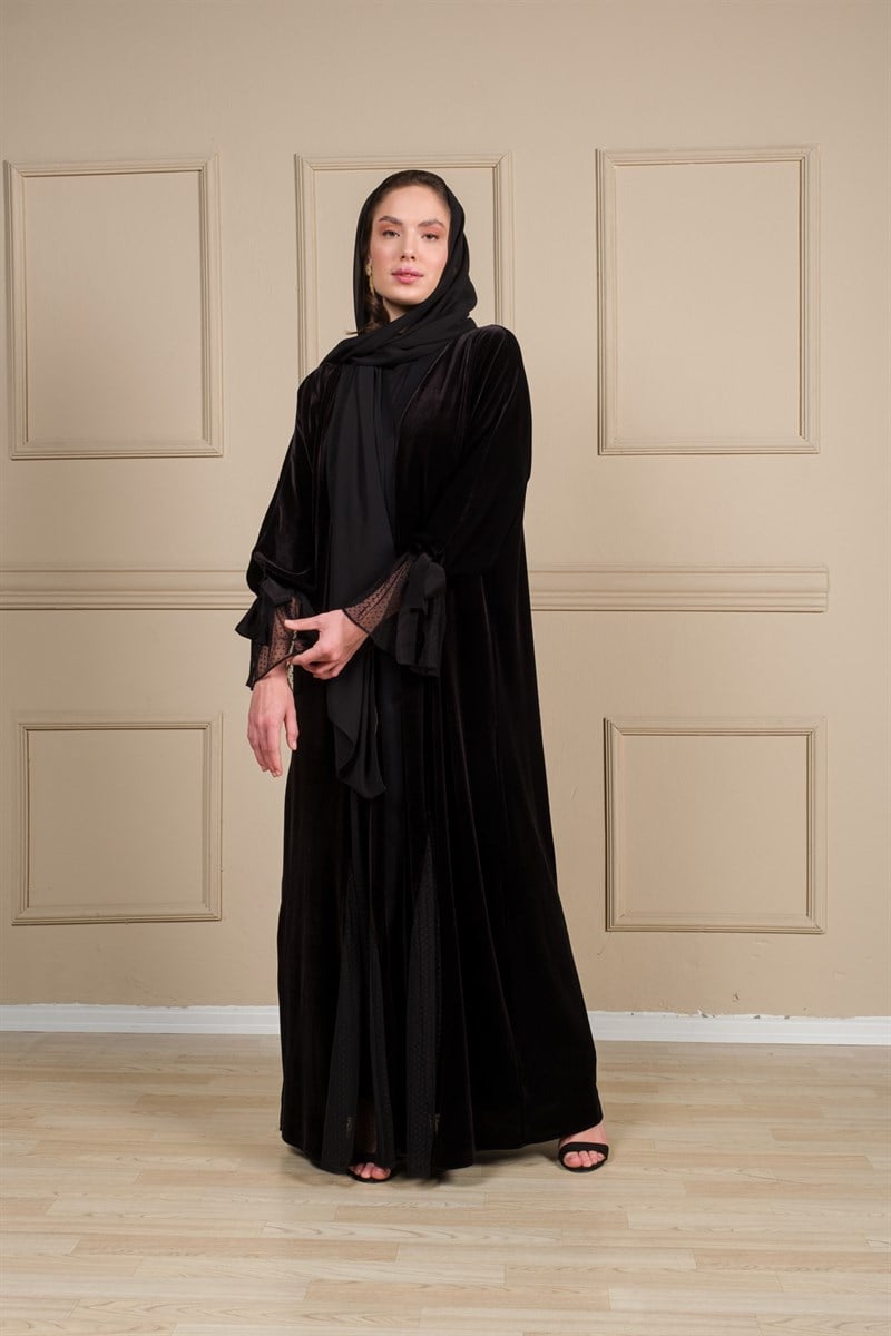 TUL DETAY KADİFE ABAYA TAKIM