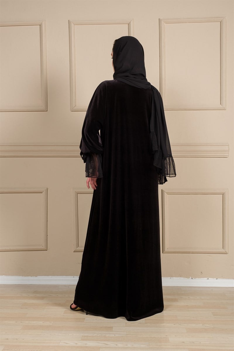 TUL DETAY KADİFE ABAYA TAKIM