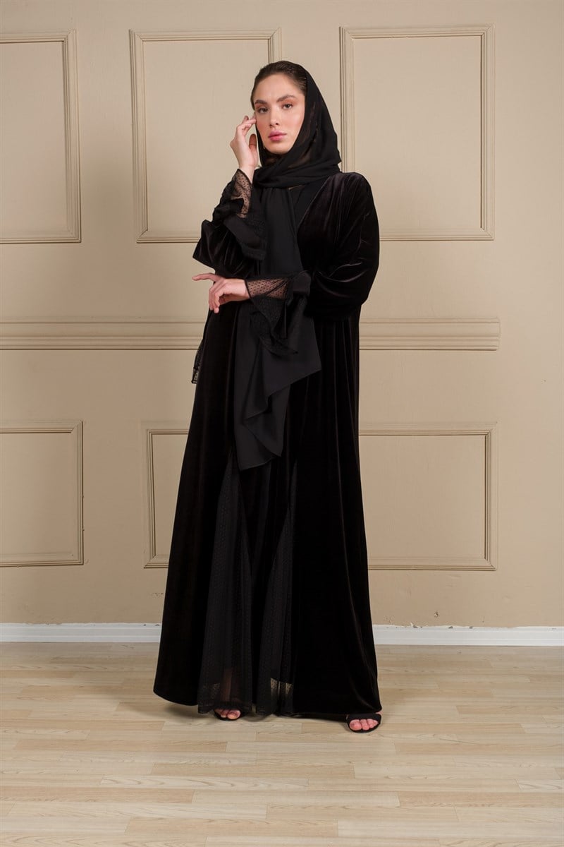 TUL DETAY KADİFE ABAYA TAKIM